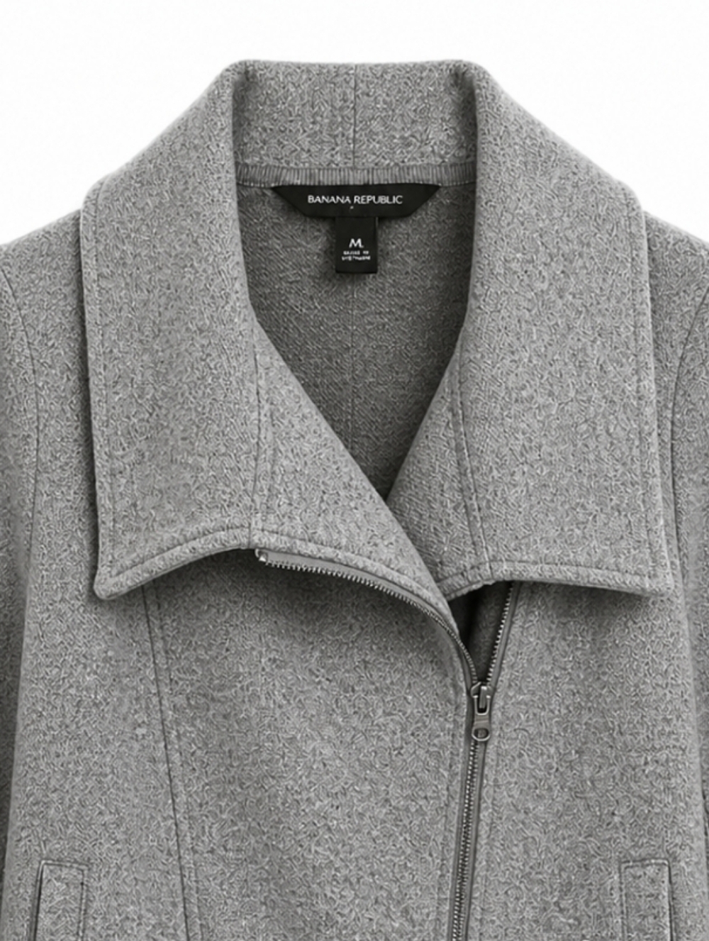 Banana Republic Gray Asymmetrical Zip Cropped Cotton Blend Moto Jacket Sz Med - Picture 2 of 7